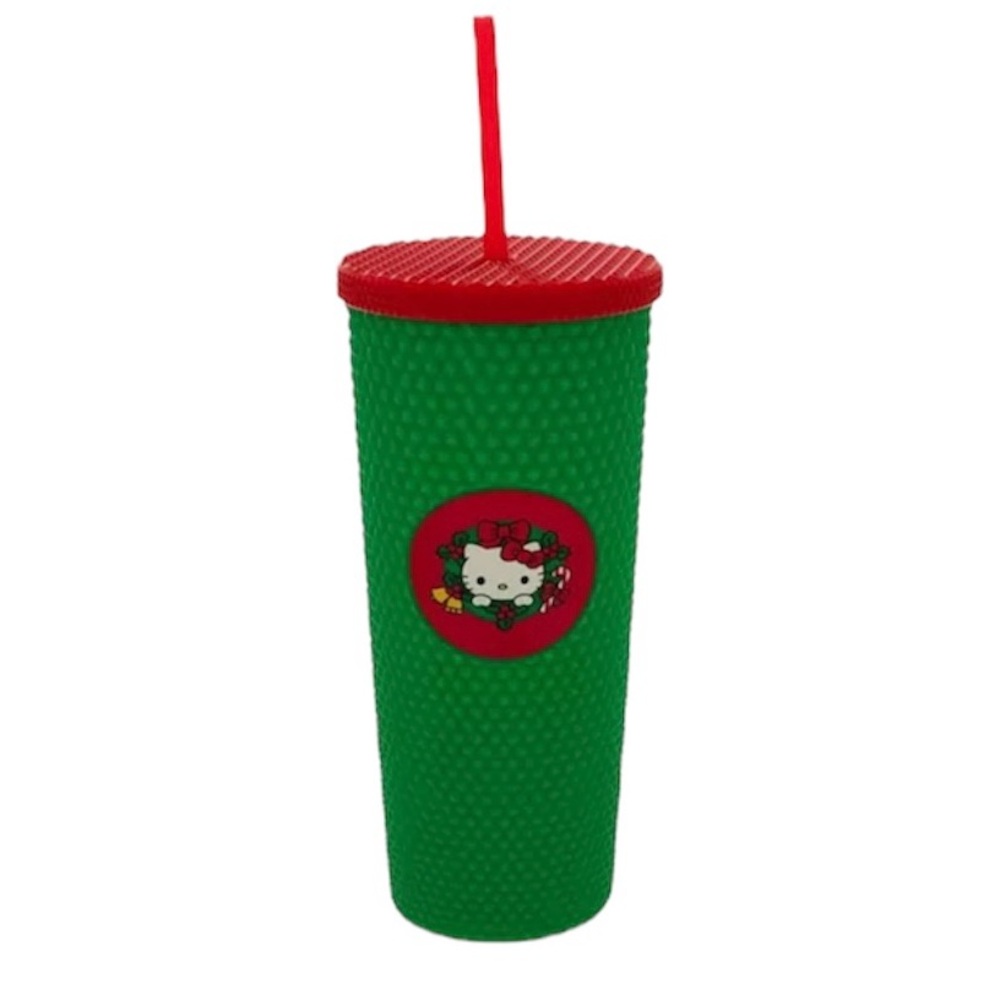 Hello Kitty Christmas Studded Spiked Tumbler Cup with Lid and Straw - NWT